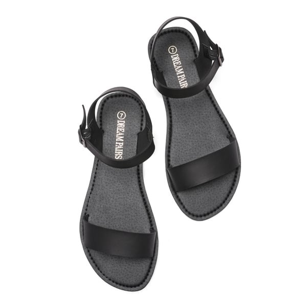 Ankle Strap Open Toe Flat Sandals - ALL BLACK - 3